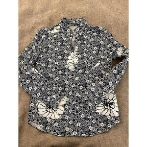 J.Crew Mens L Blue Floral Secret Wash Slim Organic Cotton Oxford Shirt Stretch